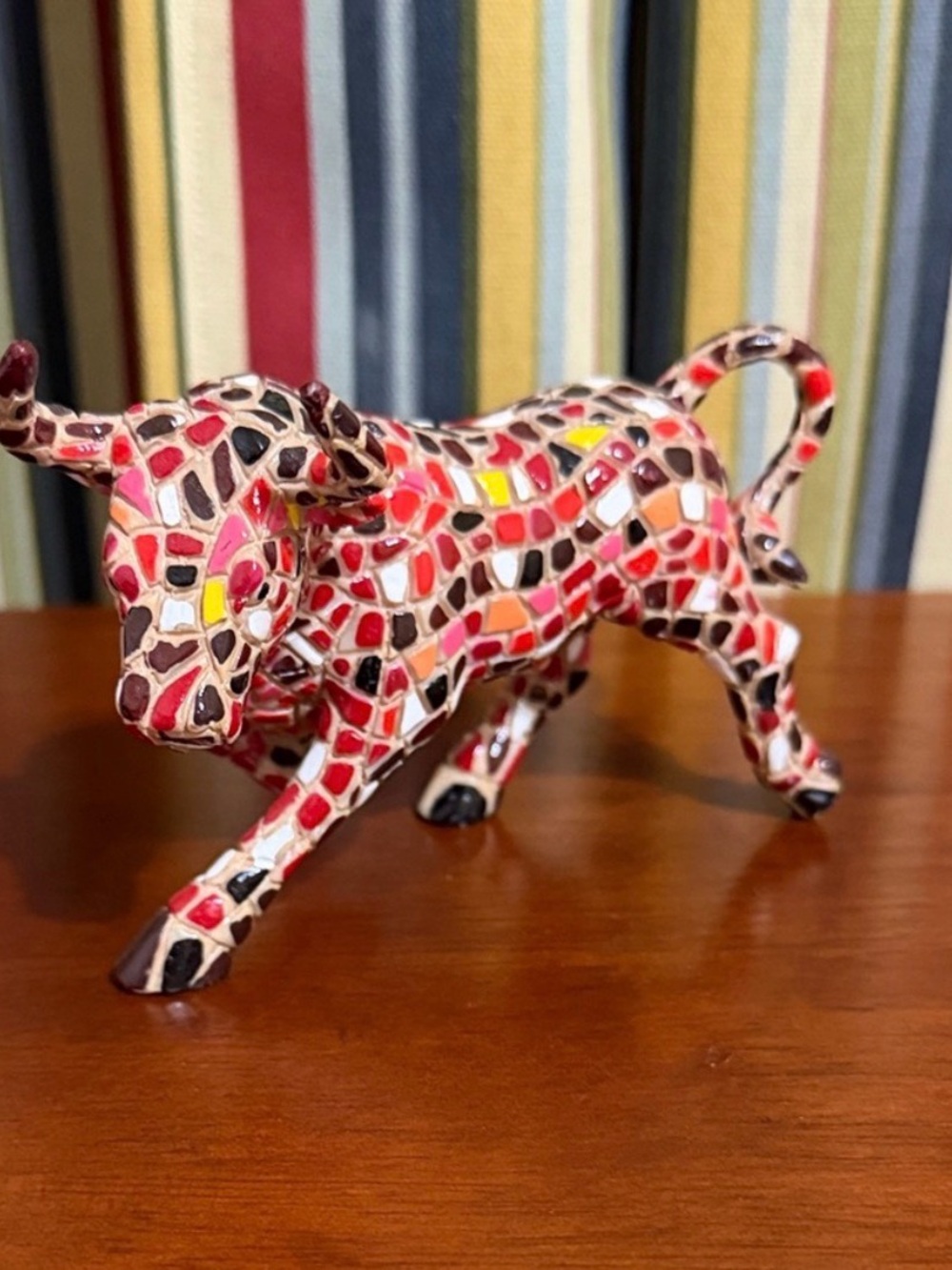 Spanish Toro Barcino Mosaic Matador Bull Figurine Multicolor Colorful Cow Decor